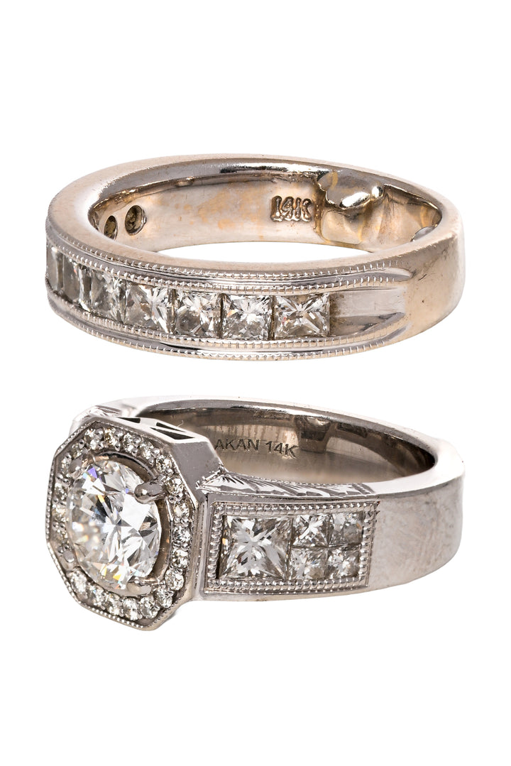 14K White Gold & Diamonds Duo Set Size 5/4 Rings