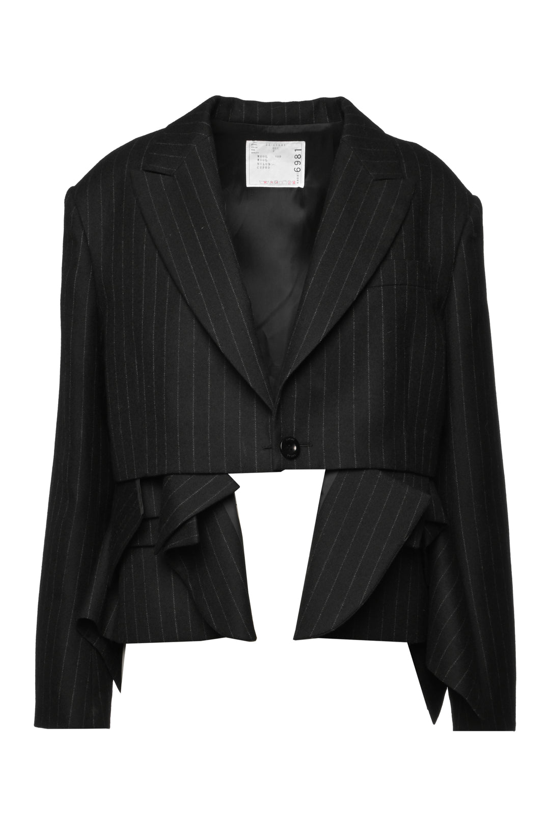 Sacai Size 2 Asymmetrical Pinstriped Wool Blazer