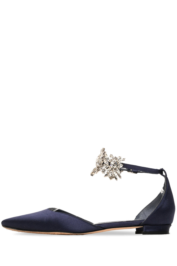 Manolo Blahnik Size 34 Crystal Embellished Sicaria Ankle Strap Ballet Flats