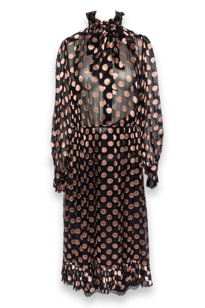 Zimmermann Size 3 Pleated Ruffle Trim Silk Blend Polkadot Dress