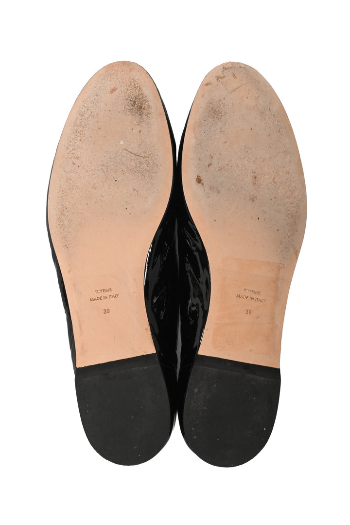 Toteme Size 39 Crinkled Patent Goatskin Slip Naplack Ballerina Flats