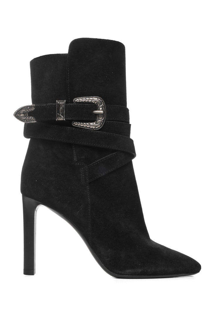 Saint Laurent Size 39 Mica Western Buckle Suede Ankle Boots