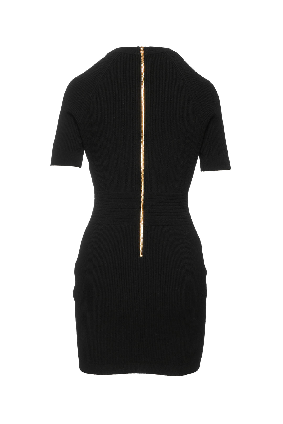 Balmain Size 44 Button Embellished Ribbed Knit Mini Dress