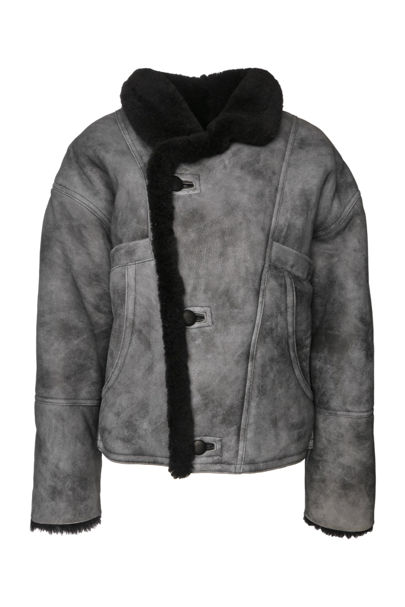 Sandro Size 36 Distressed Sheep Shearling Jacket