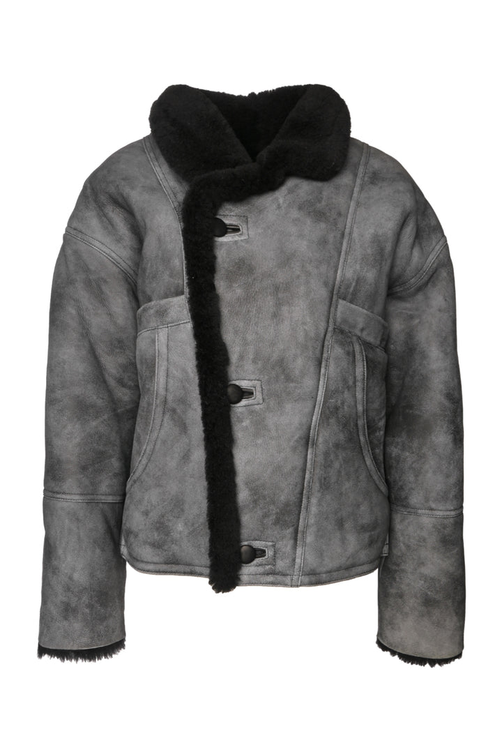 Sandro Size 36 Distressed Sheep Shearling Jacket