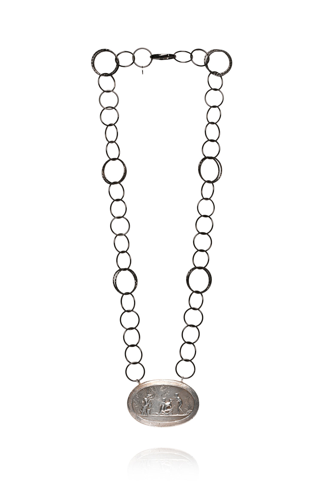Pyrrha Large Oval Greek Mythology Pendant Circle Link Chain Necklace