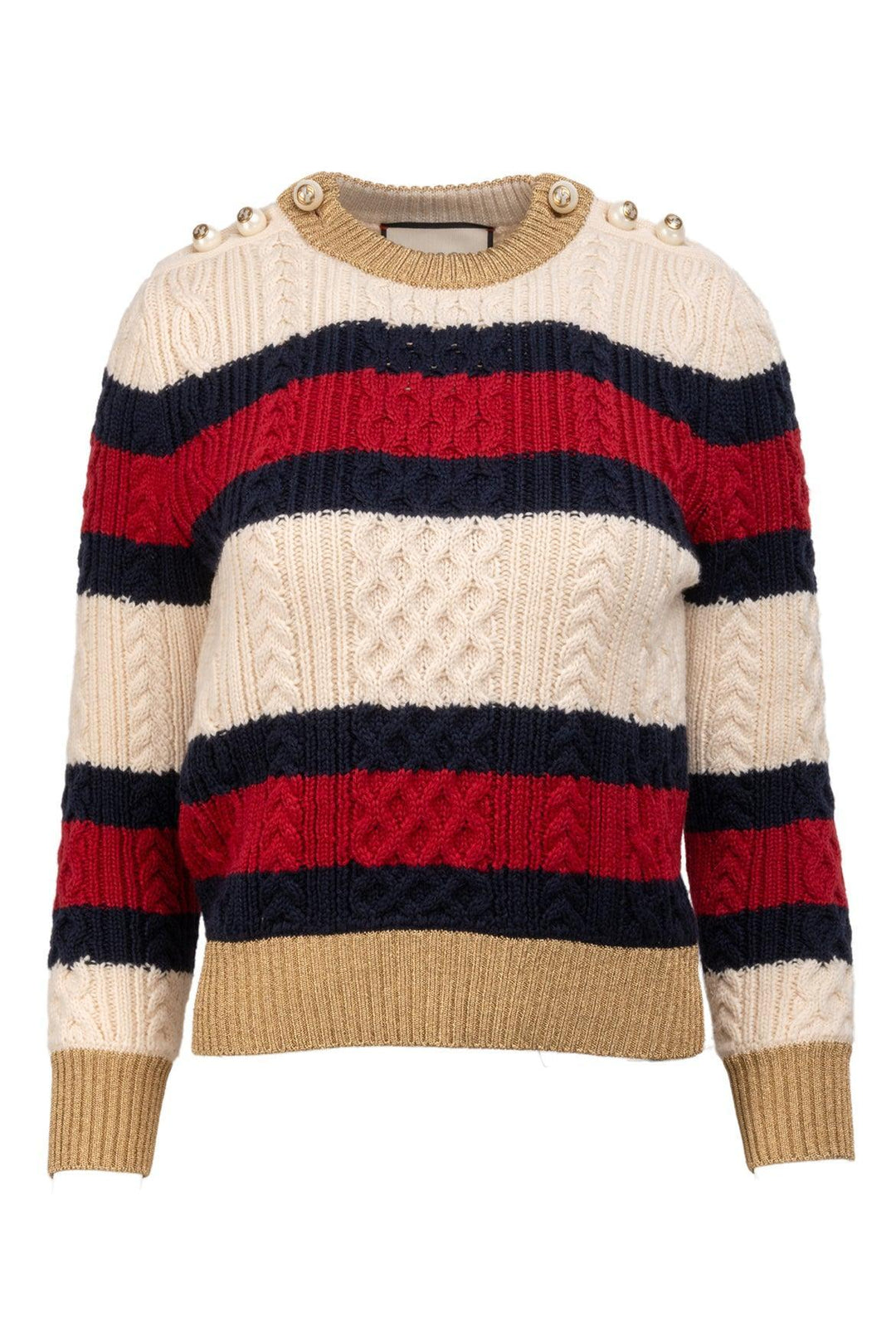 Gucci Size M Fall/Winter 2017 Metallic Ribbed Striped Cableknit Sweater