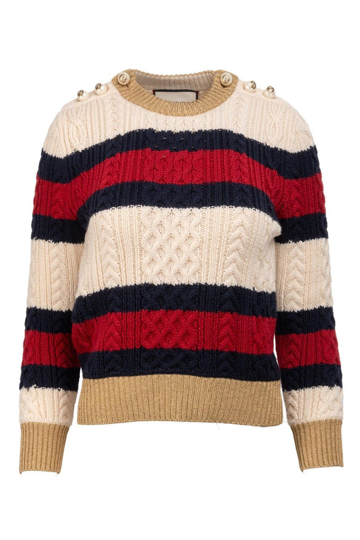 Gucci Size M Fall/Winter 2017 Metallic Ribbed Striped Cableknit Sweater