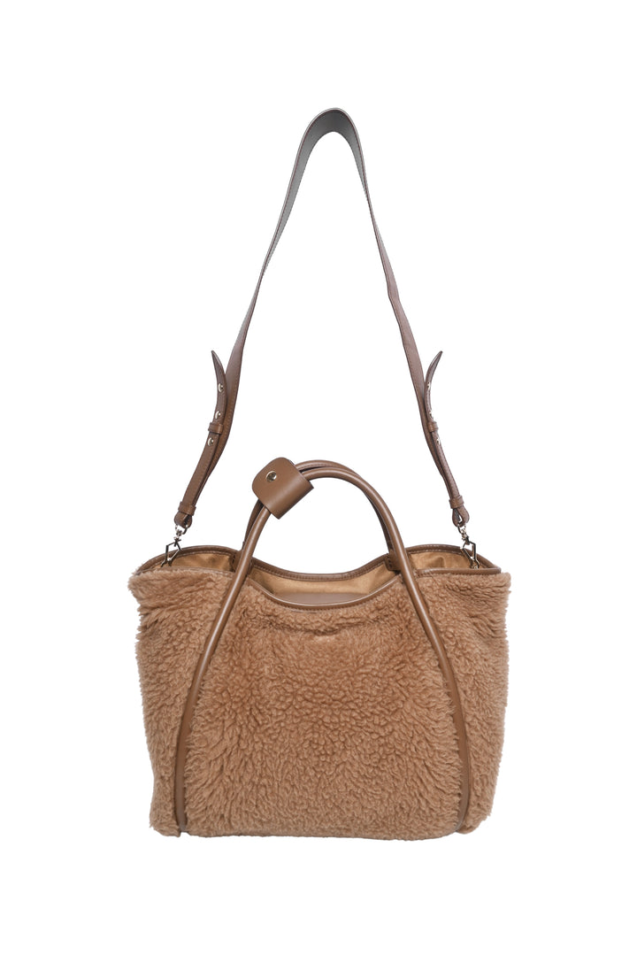 Max Mara Marine Leather Trim Teddy Shoulder Bag