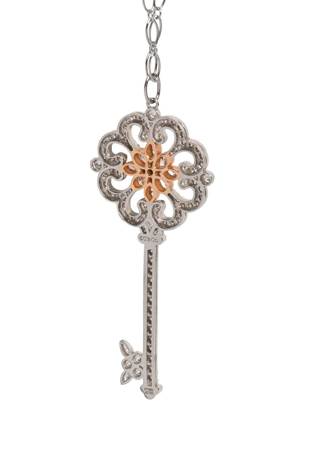 Tiffany & Co Platinum & 18K Rose Gold Diamond Enchant Primrose Key Necklace