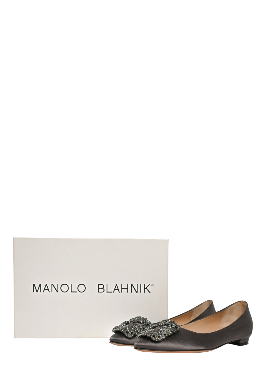 Manolo Blahnik Size 34.5 Hangisi Crystal Buckle Flats