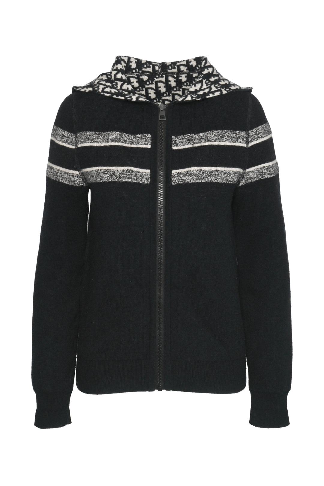 Dior Size 4 Cashmere Oblique Motif Reversible Zipper Hooded Cardigan