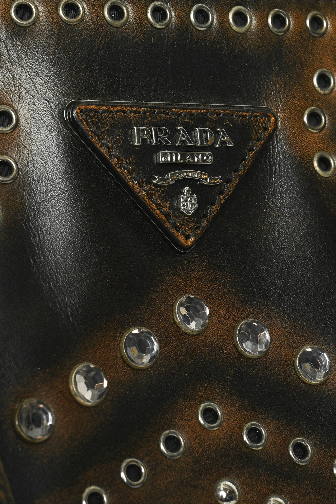 Prada Vitello Vintage Grommet Crystal Twin Tote