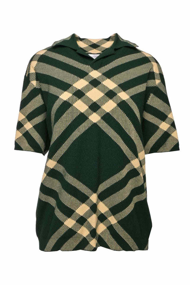 Burberry Size M Men's Check Print Merino Knitted Polo Shirt