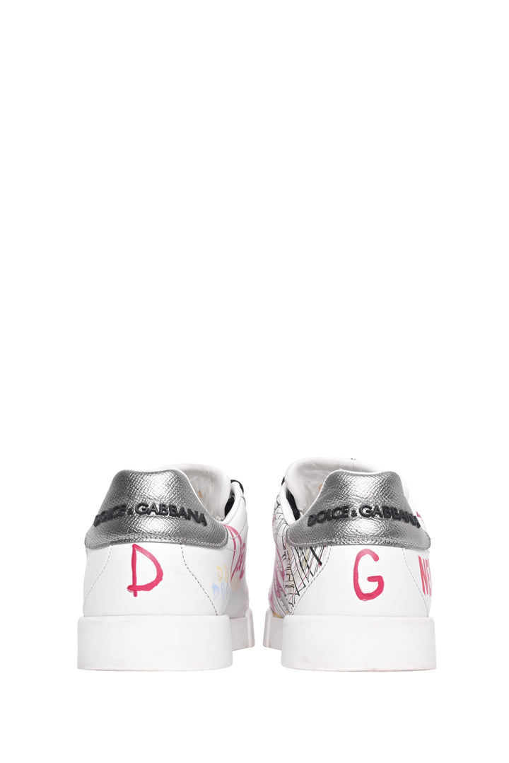 Dolce & Gabbana Size 38 Leather Graffiti Print Low-Top Sneaker