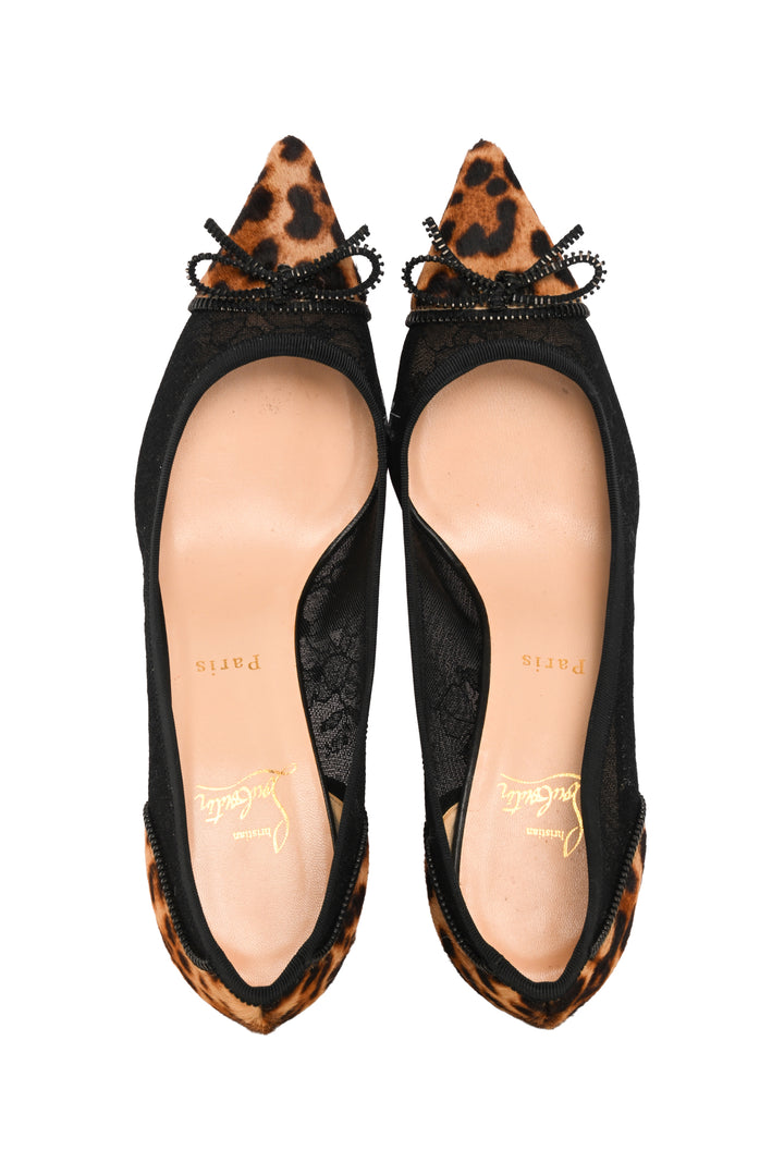Christian Louboutin Size 39.5 Souris 70 Pony Hair Lace Bow Pumps