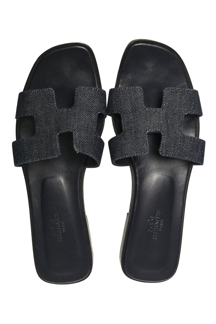 Hermes Size 38 Denim Oran Sandals