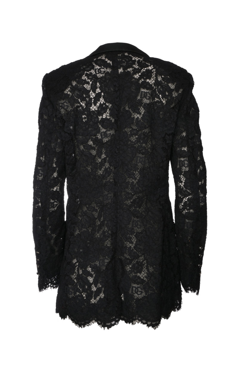 Dolce & Gabbana Size 42 Branded Stretch Lace Turlington Blazer
