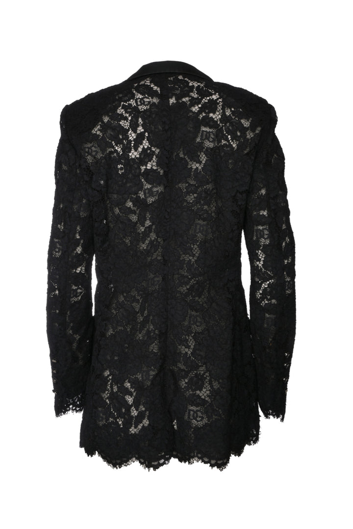 Dolce & Gabbana Size 42 Branded Stretch Lace Turlington Blazer