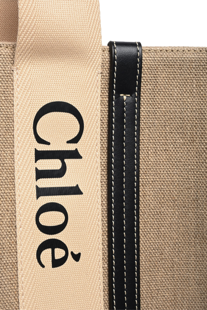 Chloe Logo Linen Medium Woody Tote Bag