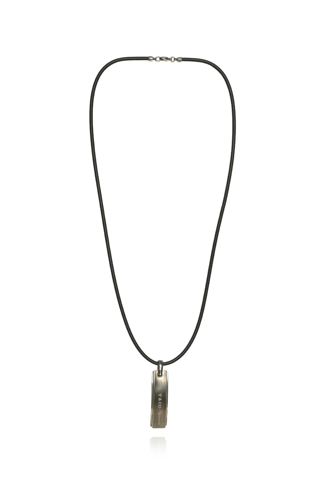 Tiffany & Co 1837 Engraved Silver & Titanium Bar Pendant Necklace