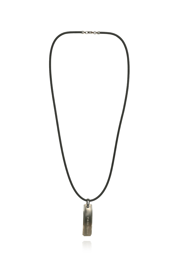 Tiffany & Co 1837 Engraved Silver & Titanium Bar Pendant Necklace