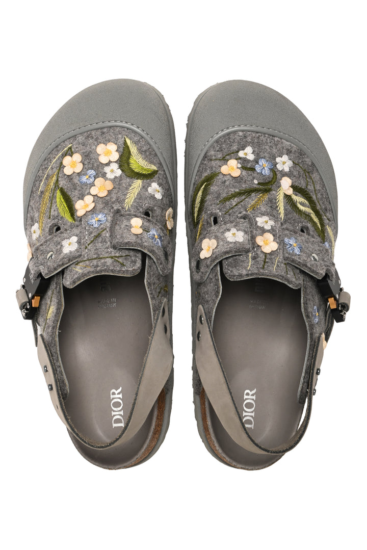 Dior x Birkenstock Size 9 Men's Tokio Felted Wool Floral Embroidered Mules