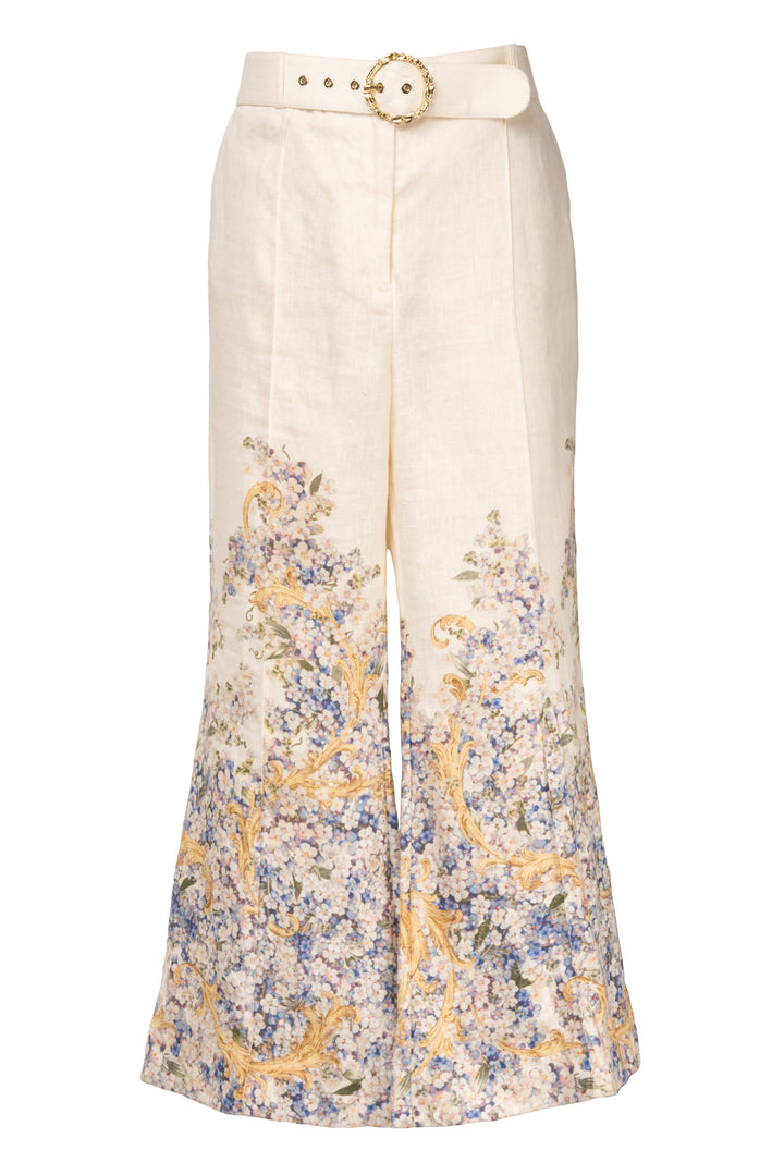 Zimmermann Size 3 Floral Print Linen Kick Flare Pants