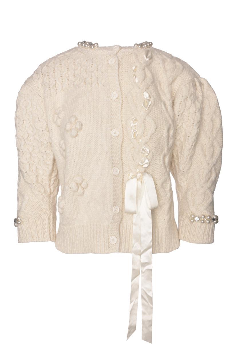 Simone Rocha Size S Embellished & Bow Cable Knit Cardigan