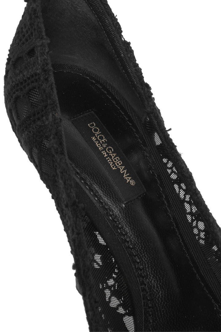 Dolce & Gabbana Size 36 Lace & Mesh Embellished Peep Toe Pumps