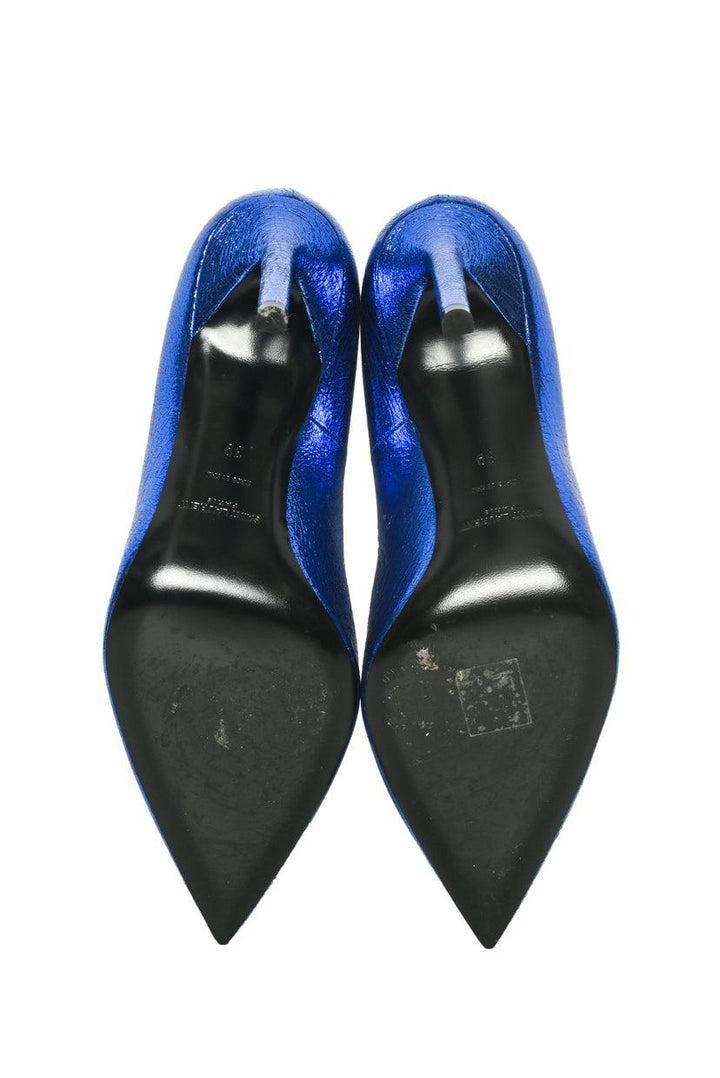 Saint Laurent Size 39 Crackled Finish Metallic Leather Anja Pumps
