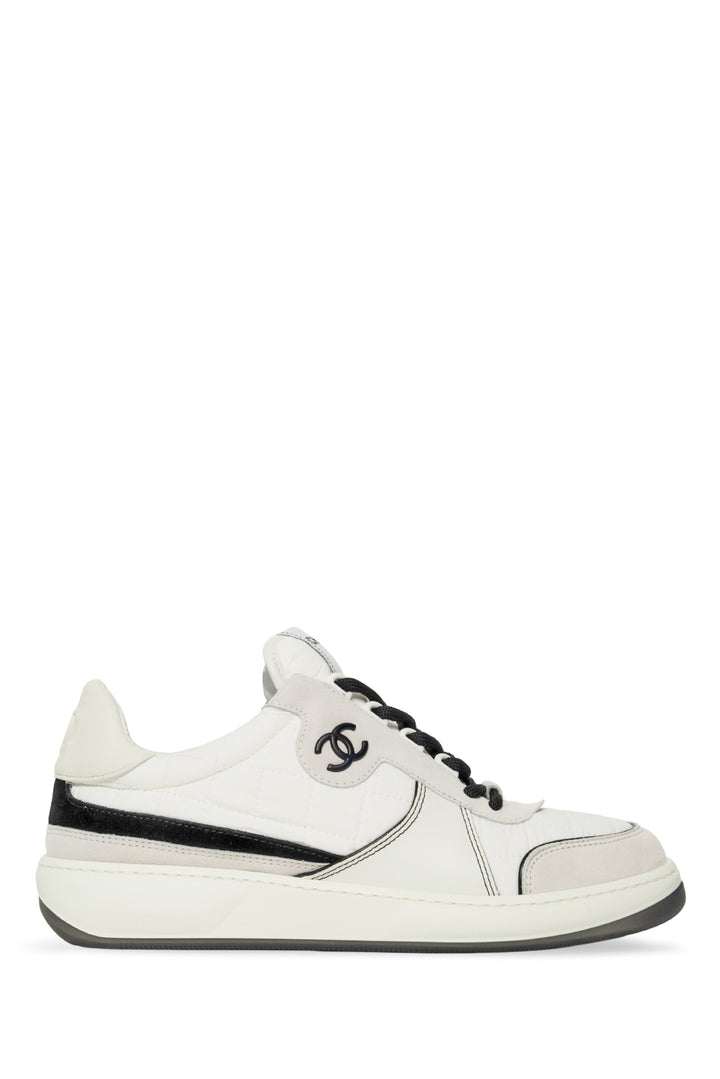 Chanel Size 39.5 Suede Fabric Calfskin Womens CC Sneaker