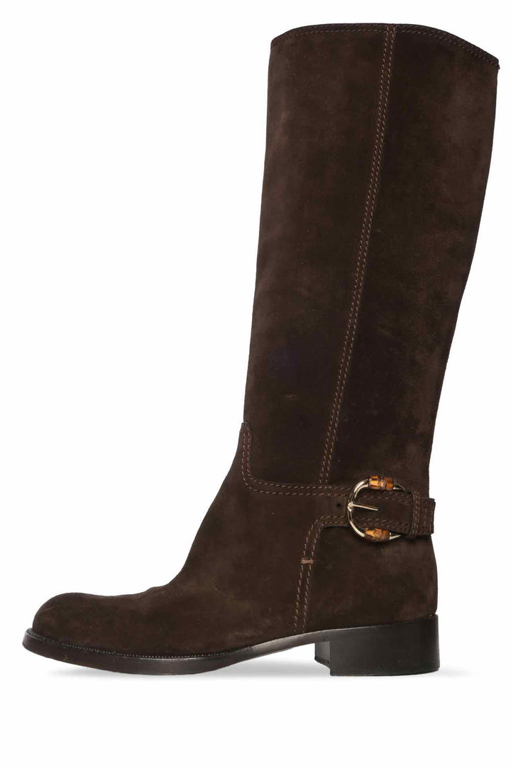 Gucci Size 40 Bamboo Buckle Suede Riding Boots