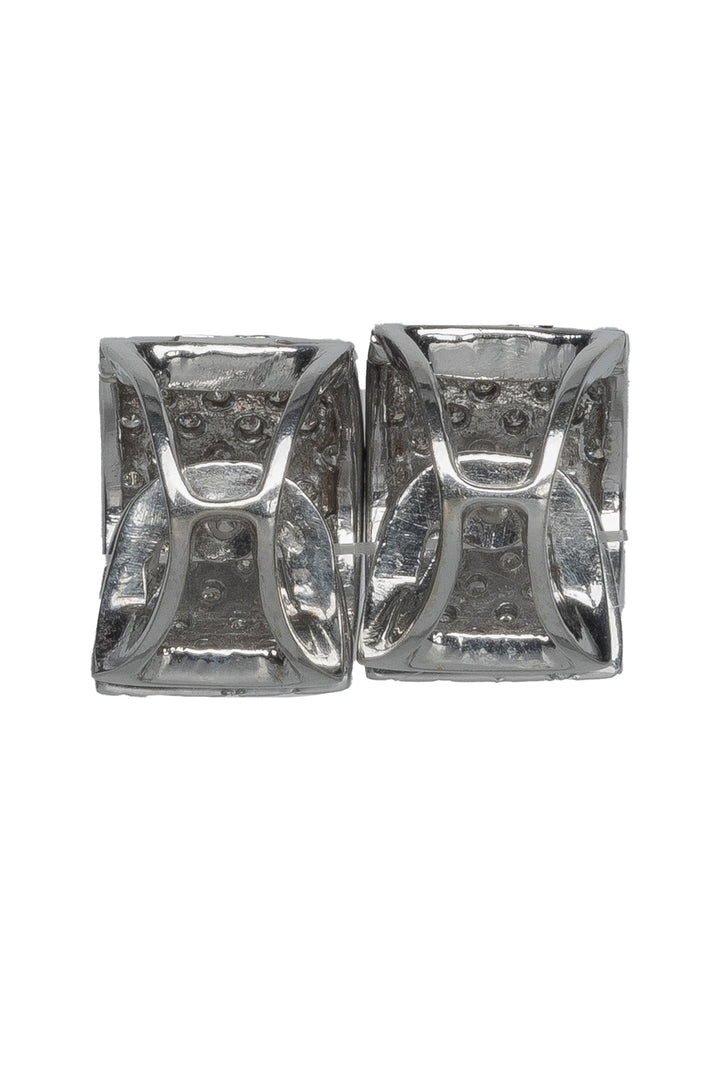 14K White Gold & Diamond Wide Huggie Earrings