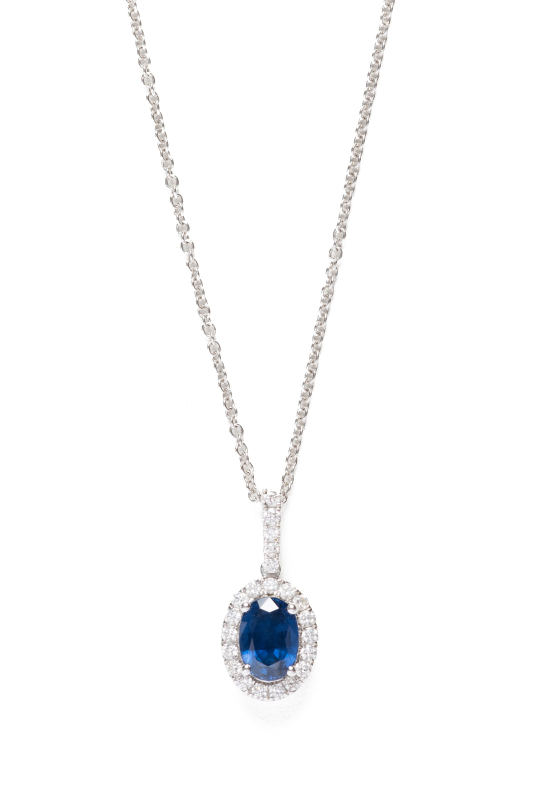 Birks 18K White Gold Sapphire and Diamond Pendant Necklace