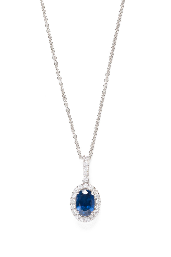 Birks 18K White Gold Sapphire and Diamond Pendant Necklace