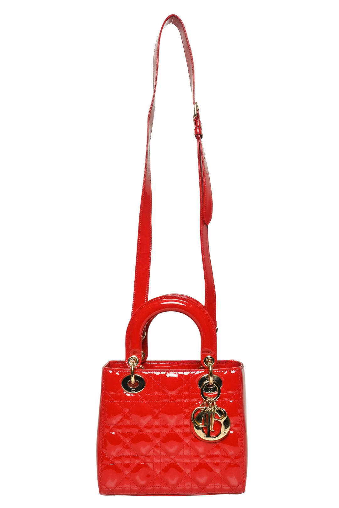 Dior 2019 Quilted Cannage Patent Leather Small Lady Dior Bag