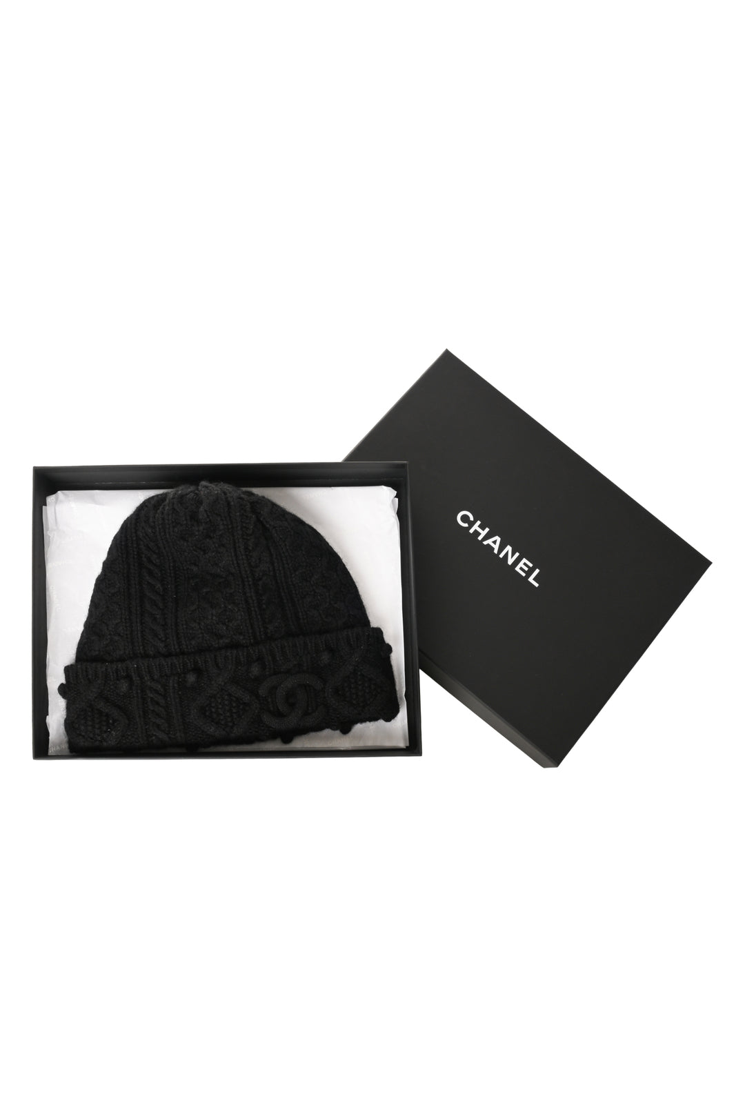 Chanel Size OS Cable Knit CC Cashmere Beanie