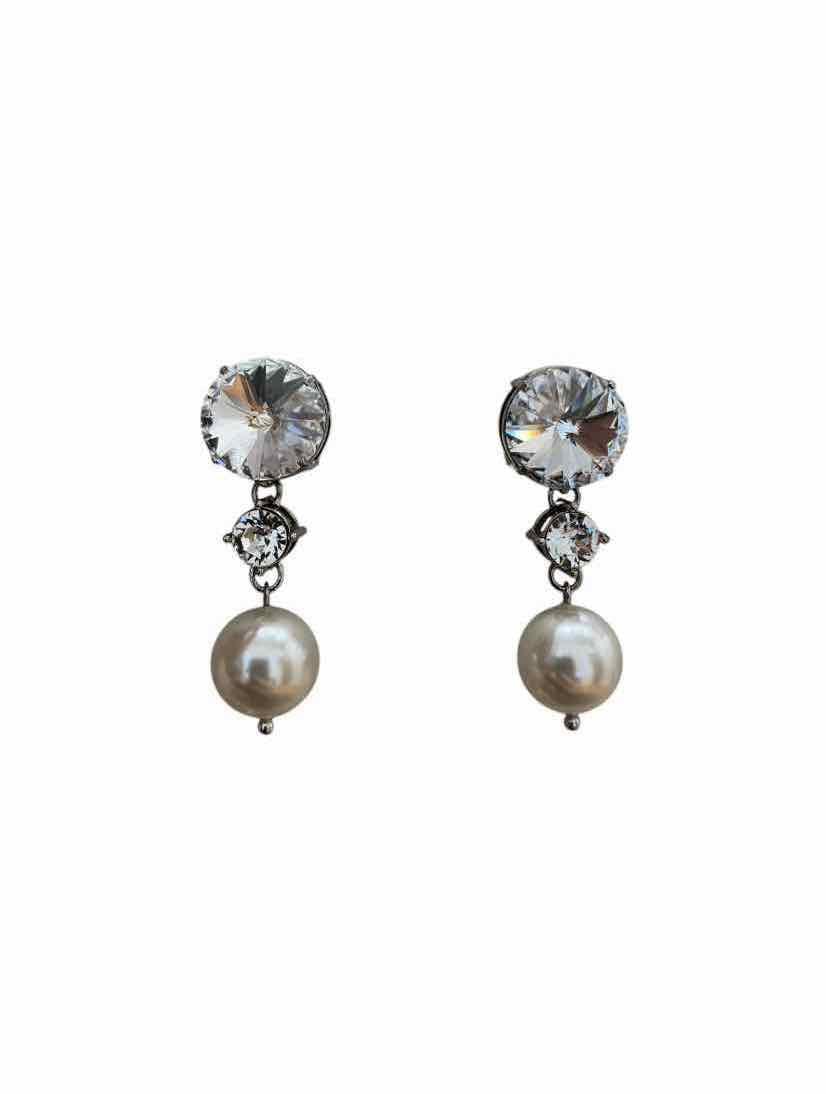 Miu Miu Dangle Crystal and Pearl Clip On Earrings