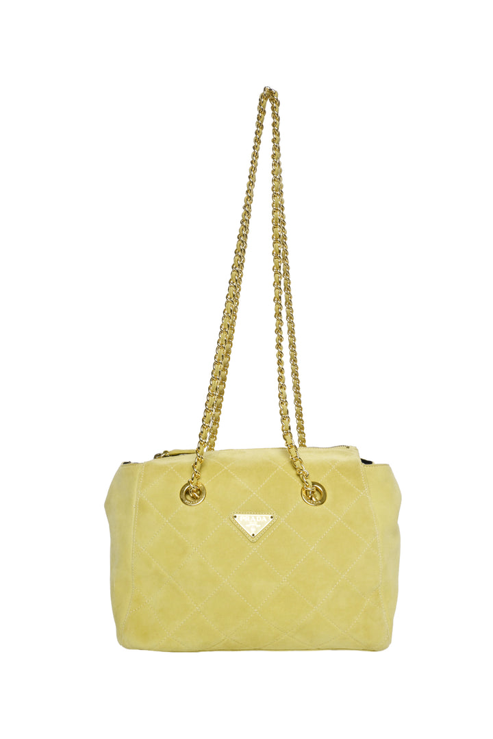 Prada Vintage Diamond Quilted Suede Chain Tote
