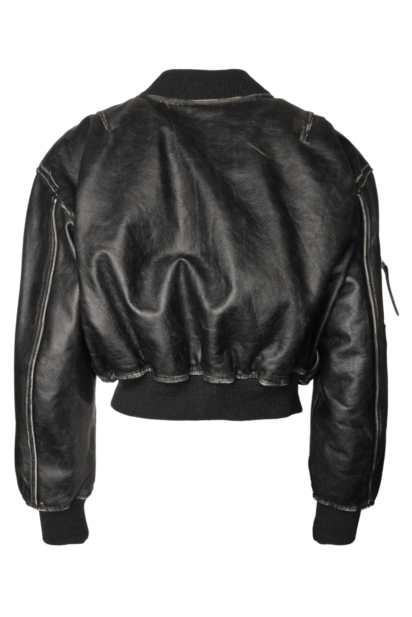 Acne Studios Size 38 Cropped Distressed Leather Bomber Jacket