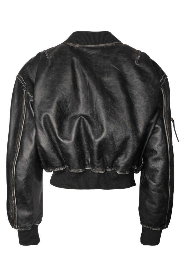 Acne Studios Size 38 Cropped Distressed Leather Bomber Jacket