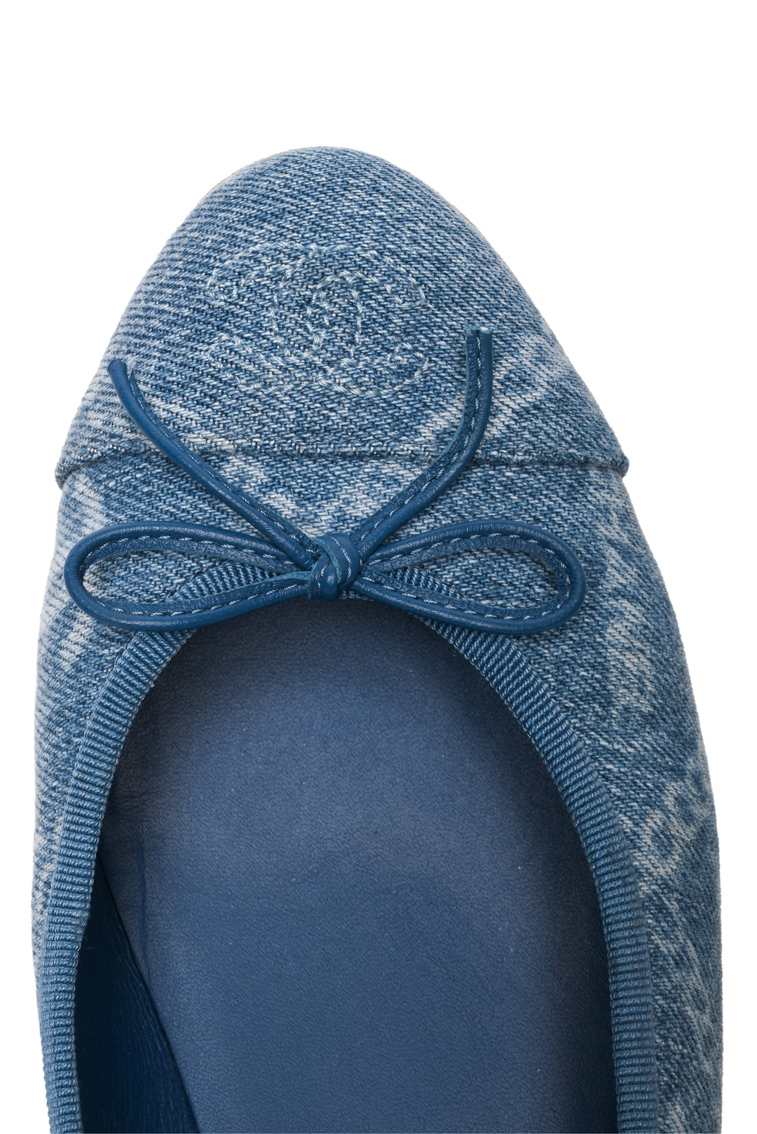 Chanel Size 37.5 Denim Printed Cap Toe Ballerina Flats