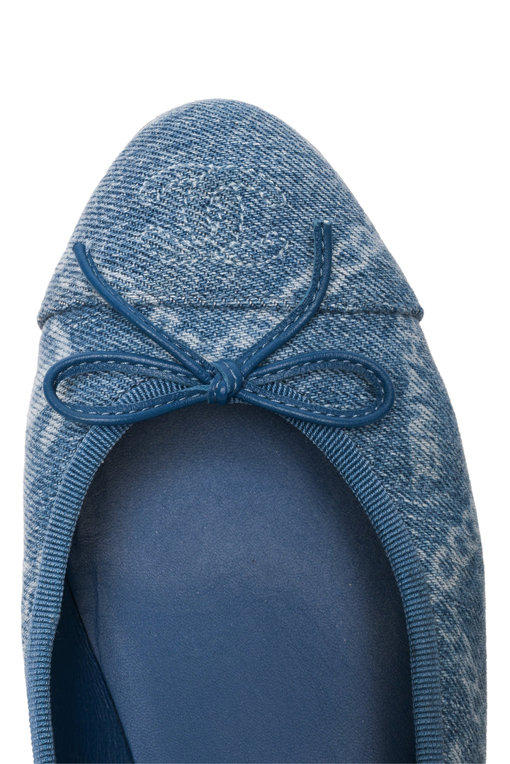 Chanel Size 37.5 Denim Printed Cap Toe Ballerina Flats