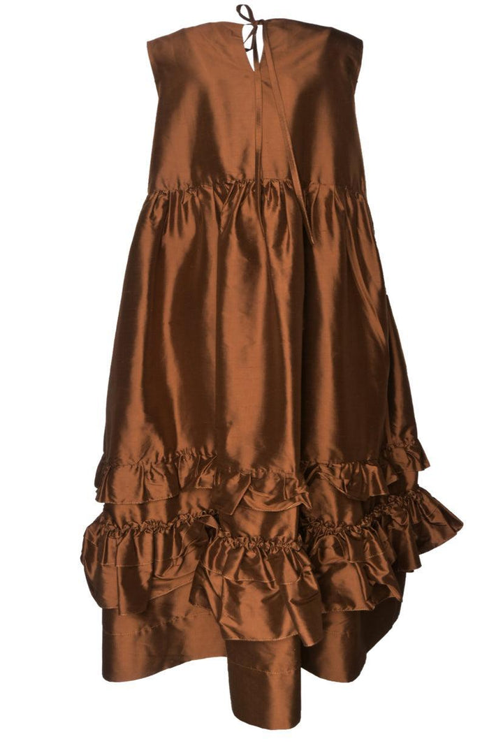 Cawley Size S Silk Ruffled Sleeveless Dress