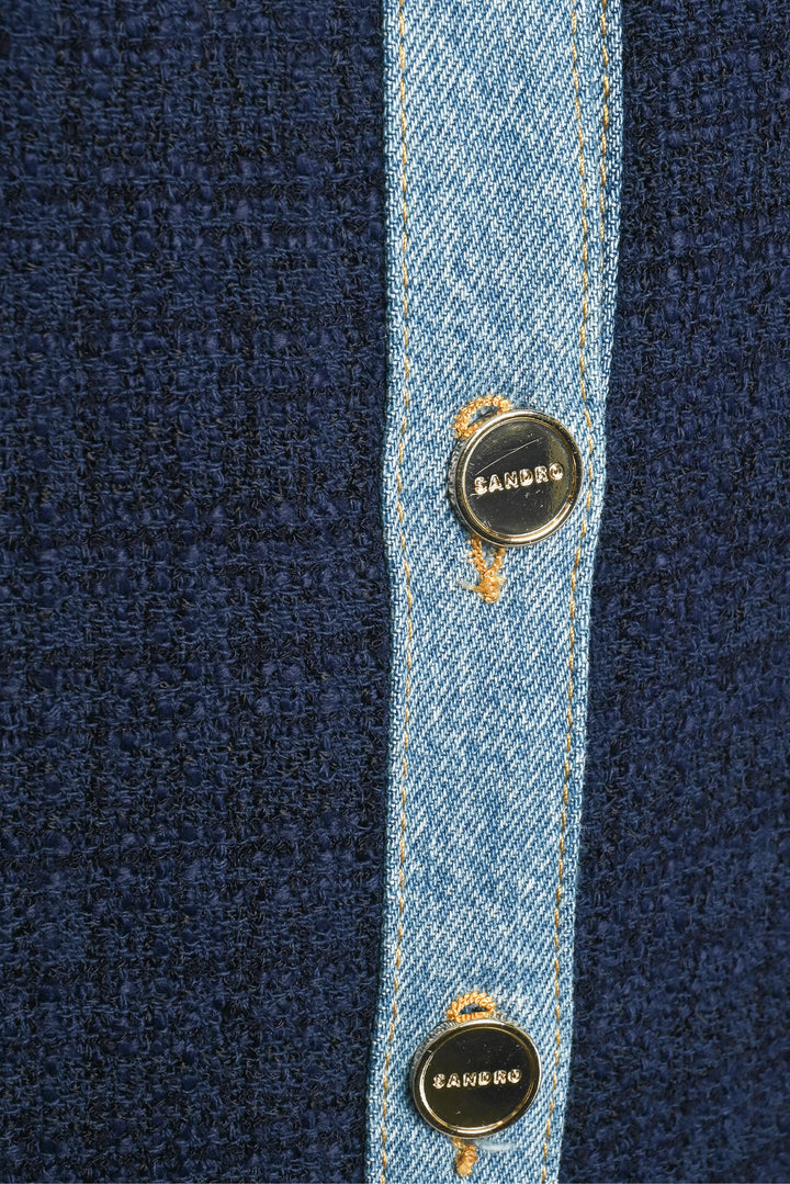 Sandro Size 34 Brooke Denim & Tweed Mini Shirt Dress