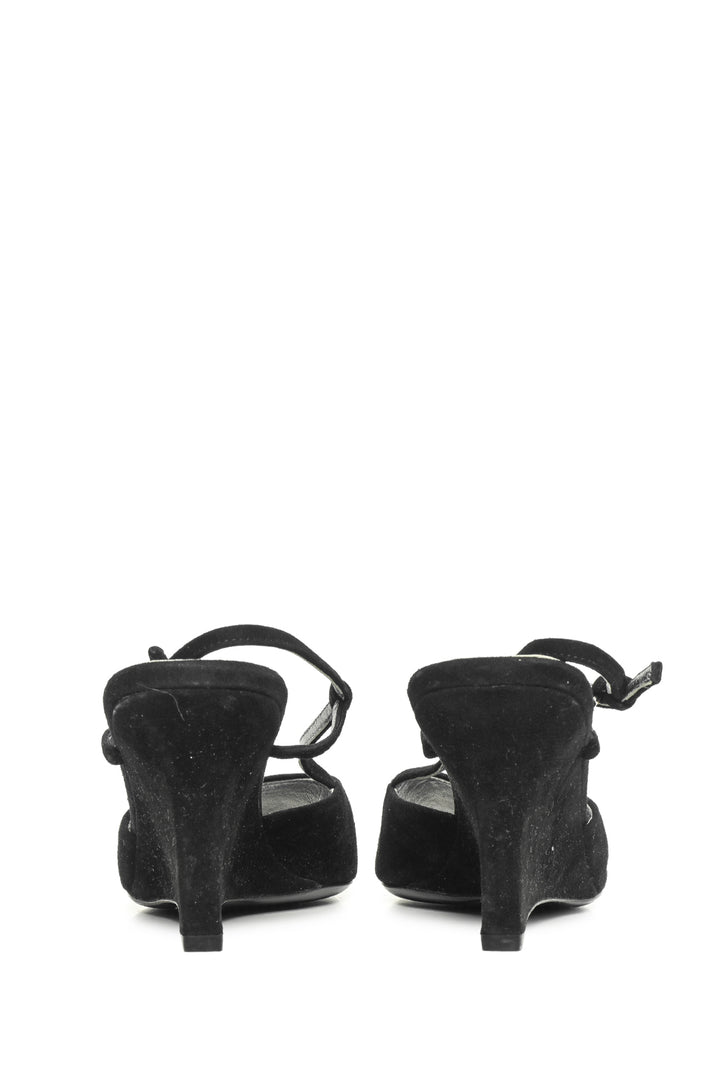 Prada Size 37.5 Peep Toe Suede Slingback Wedges