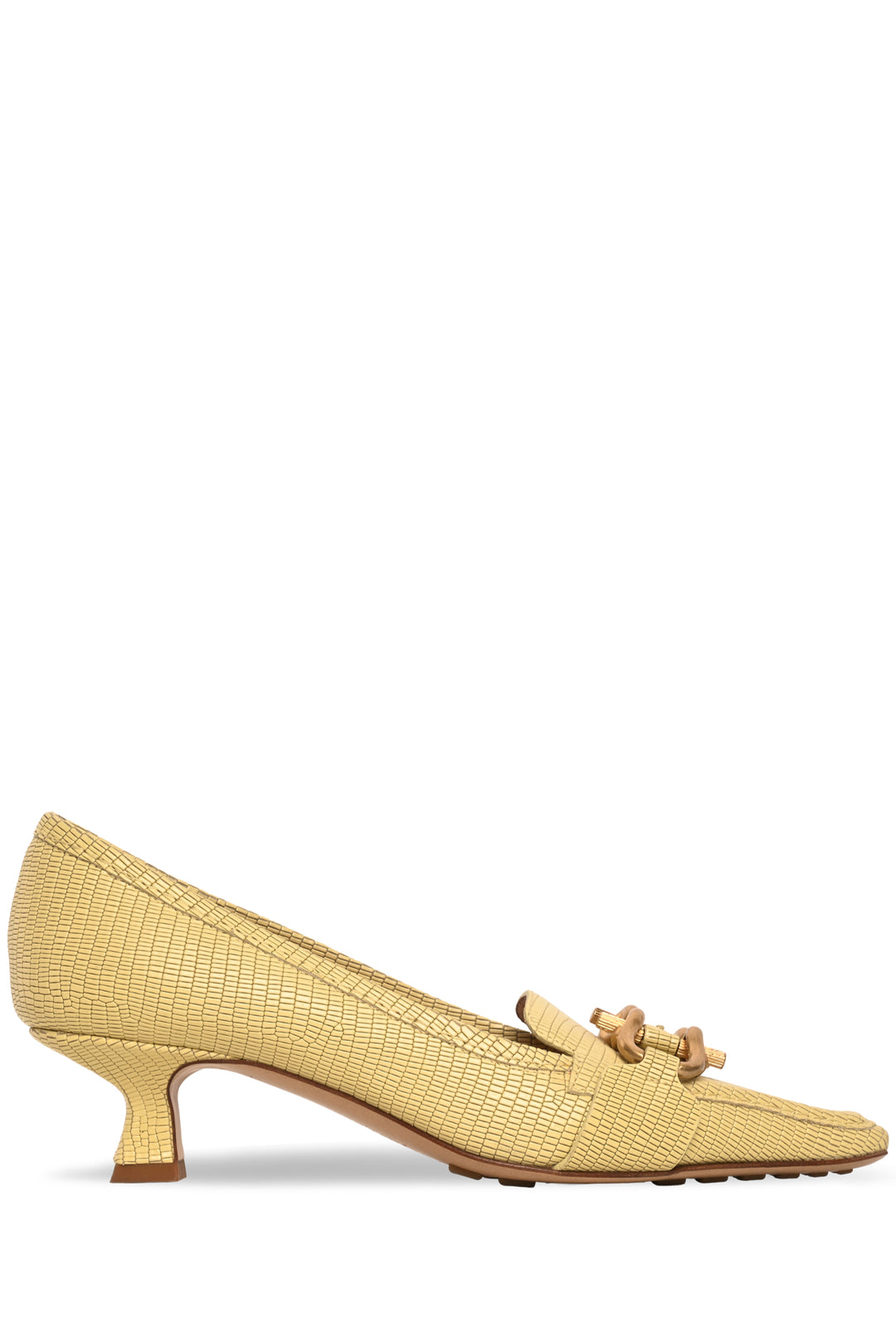 Bottega Veneta Size 35.5 Lizard-Embossed Leather Madame Heeled Loafers