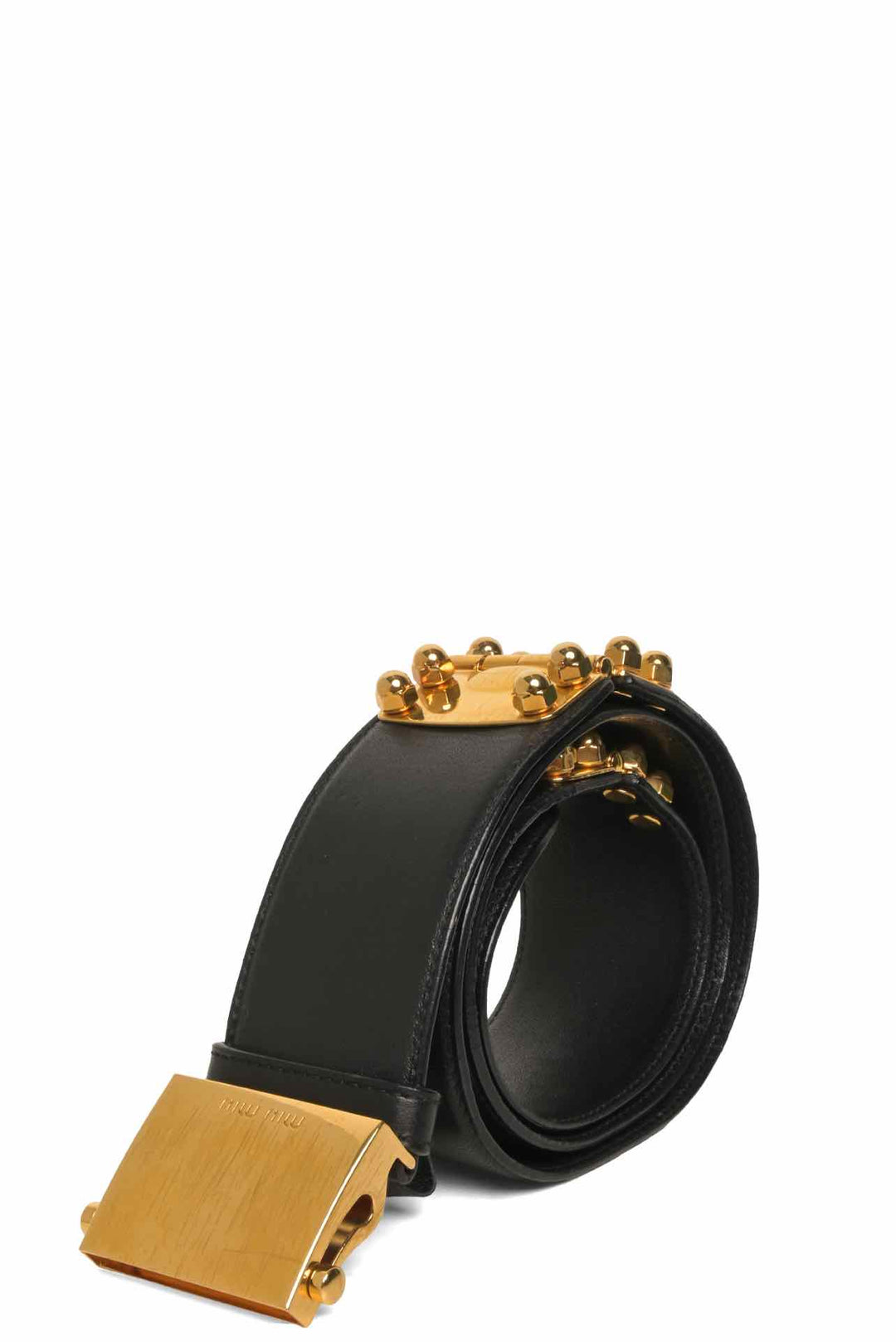 Miu Miu Size 36 Logo Buckle Hinged Leather Belt