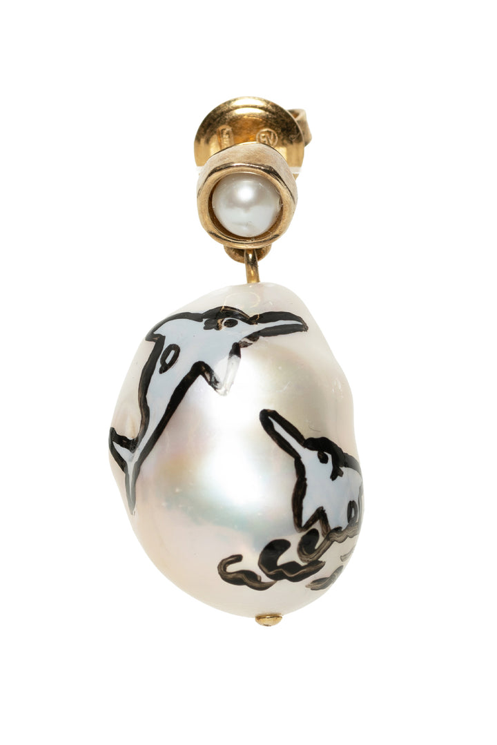 Bottega Veneta Gold Baroque Pearl Dolphin Single Earring